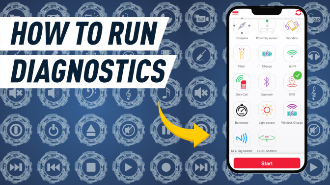 iPhone with phone diagnostics app running on its screen
