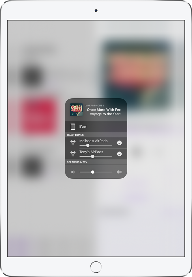 The iPad screen showing two pairs of connected AirPods.