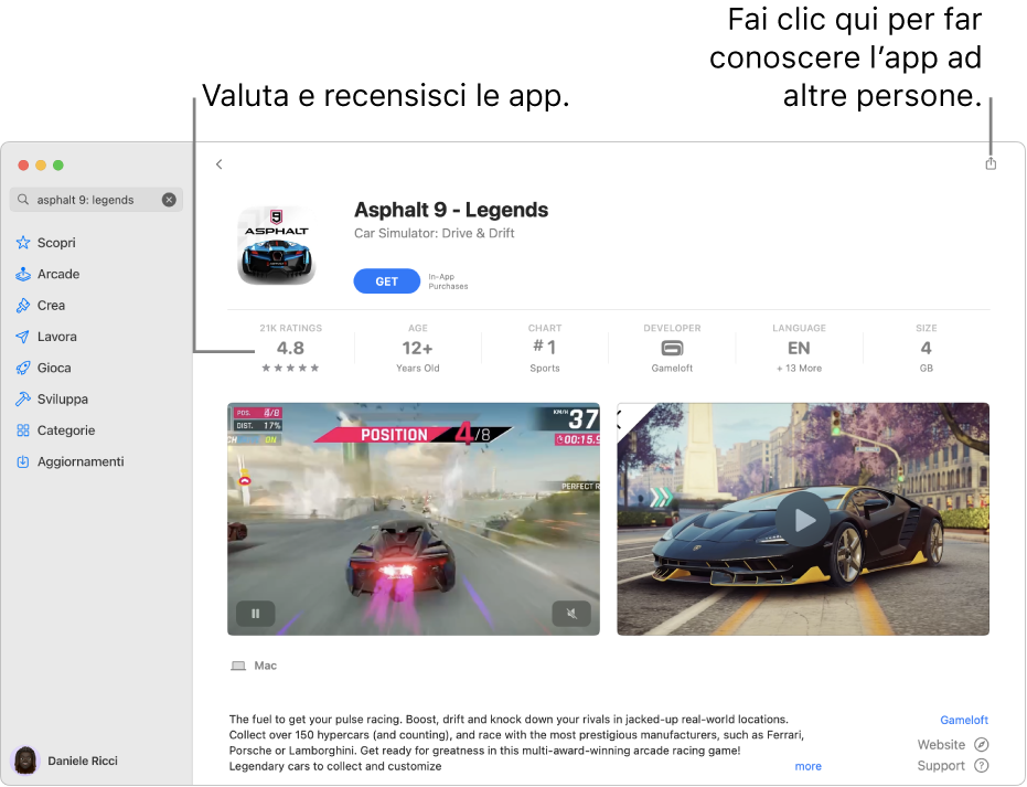 Valutazioni dei clienti per un’app in App Store.