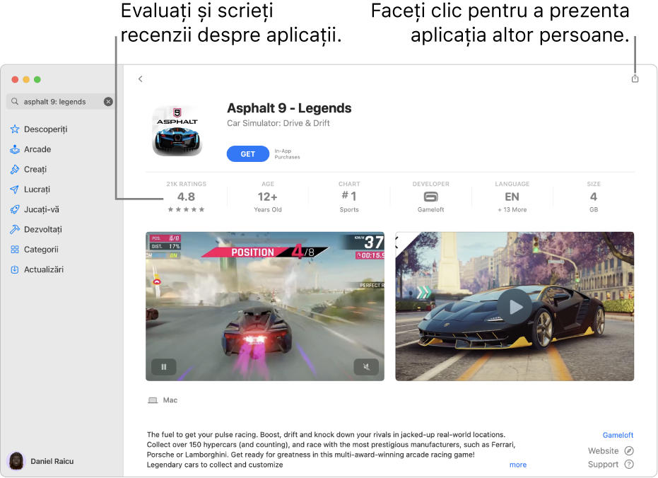 Evaluările clienților pentru o aplicație din App Store.