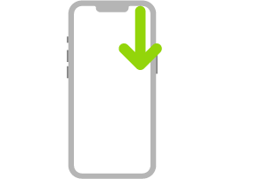 iPhone 的插图，图中箭头指示从右上角向下轻扫。