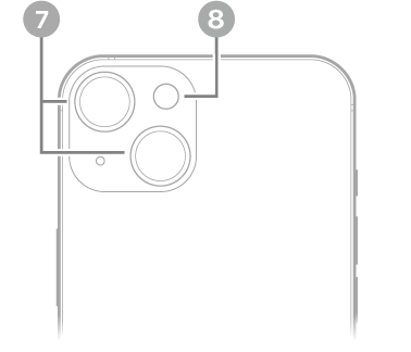 Tampilan belakang iPhone 13. Kamera belakang dan kilat berada di kiri atas.