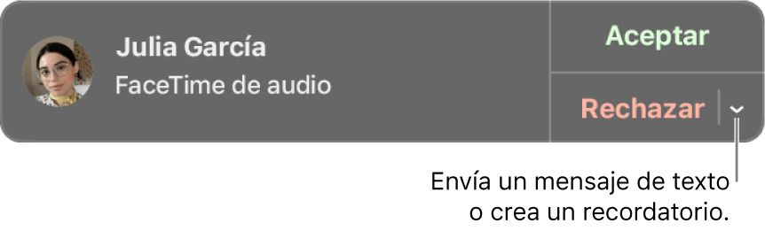 Haz clic en la flecha situada junto a Rechazar en la notificación para enviar un mensaje de texto o crear un recordatorio.