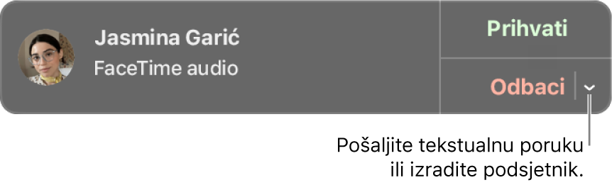 Kliknite na strelicu kraj Odbaci u obavijesti da biste poslali poruku ili izradili podsjetnik.