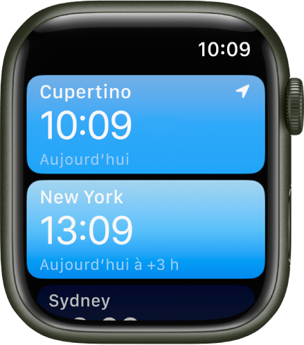 App Horloges avec une liste de villes.