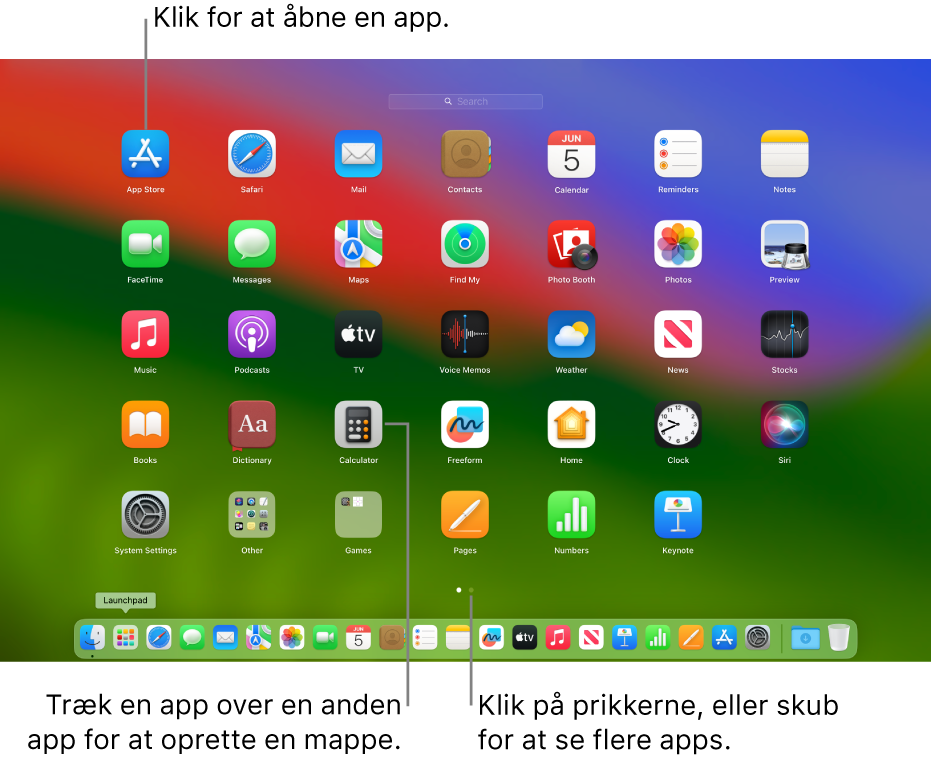 Launchpad viser apps, du kan åbne.