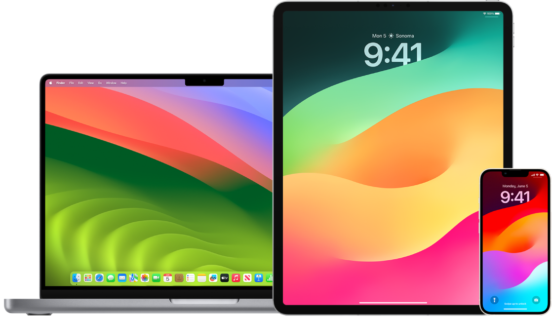 A MacBook Air, iPad, and iPhone.