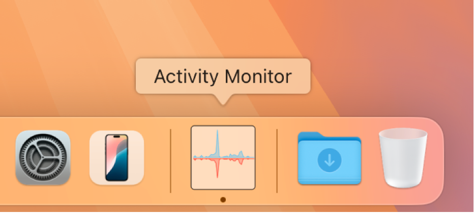 The Activity Monitor icon in the Dock showing network usage.