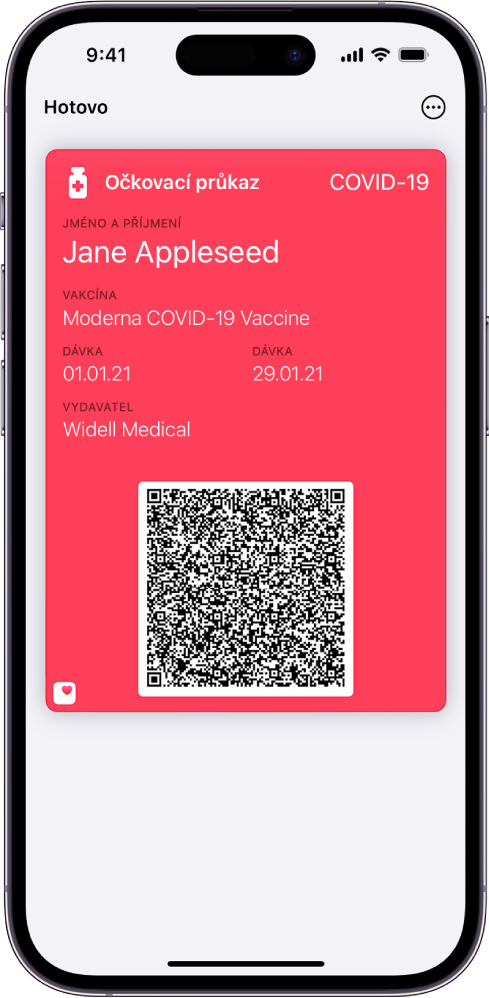 Očkovací průkaz v aplikaci Peněženka