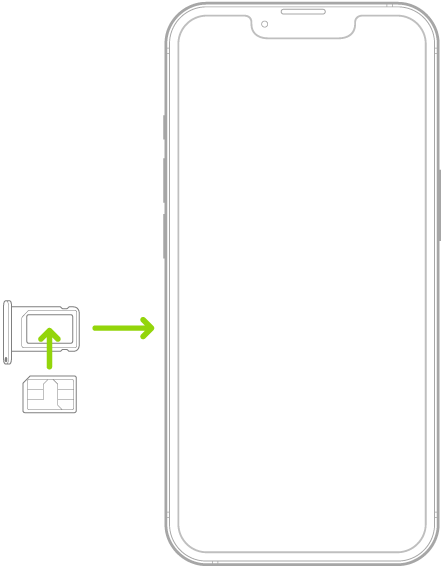 Vložení SIM karty do zásuvky v iPhonu se zkoseným rohem vlevo nahoře