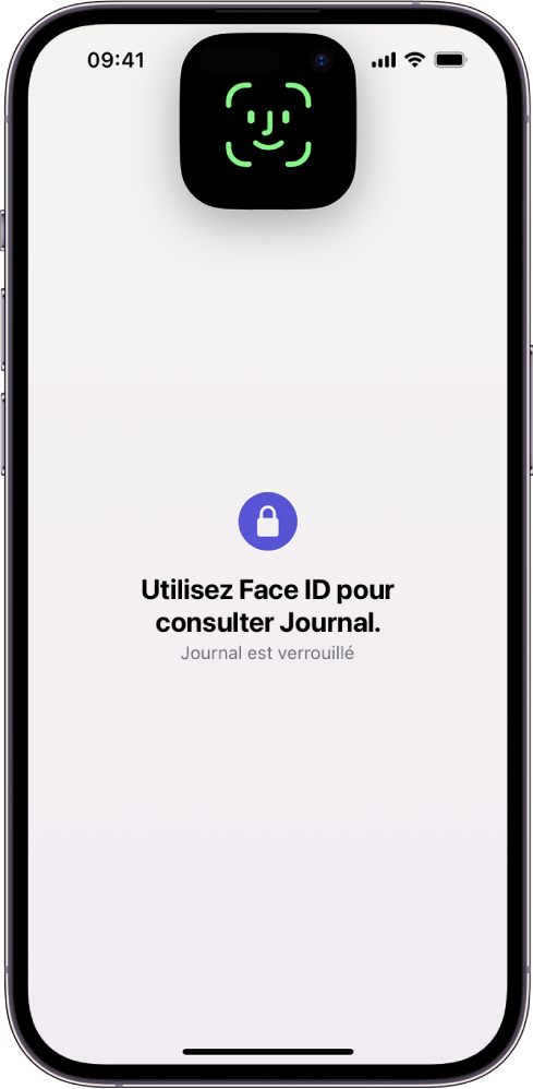 Un écran qui vous invite à utiliser Face ID pour verrouiller votre journal.