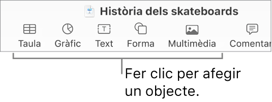 Barra d’eines del Keynote que mostra els botons usats per afegir un objecte a una diapositiva.