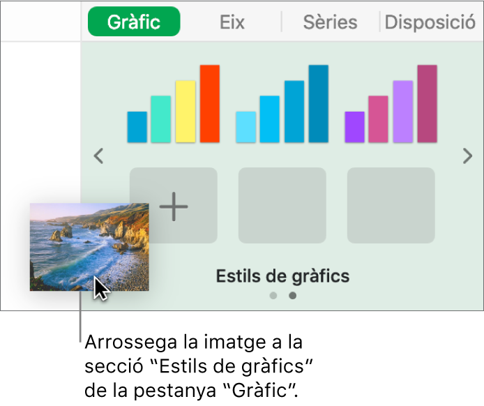 Acció d’arrossegar una imatge a la secció d’estils de gràfic de la barra lateral per crear un nou estil.