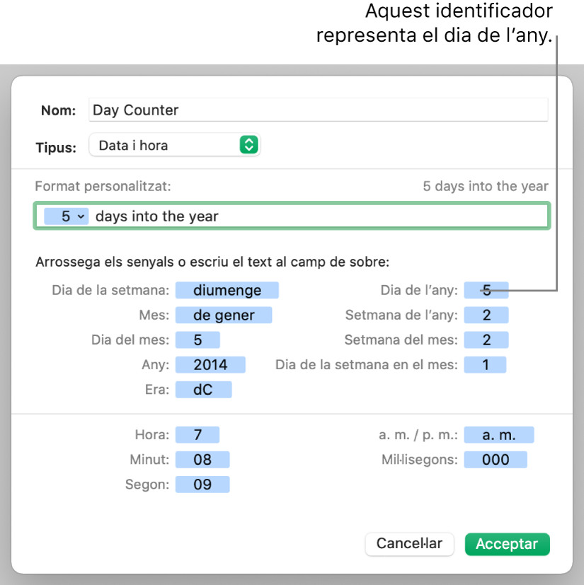 Format personalitzat de cel·la de data i hora.