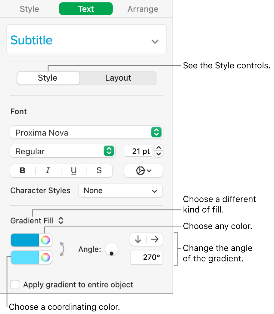 Text sidebar, showing how to change the color of text.