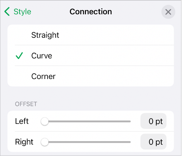 The Connection controls with Curve selected.