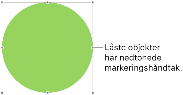 Et låst objekt med nedtonede markeringshåndtak.