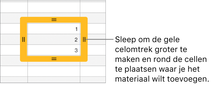 Een geselecteerde cel met een grote gele rand die je kunt slepen om cellen automatisch te vullen.