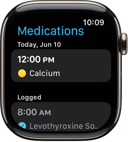 The Medications app showing logged medications.