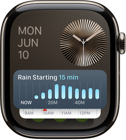 Défilement intelligent sur l’Apple Watch montrant des activités en direct et des widgets.