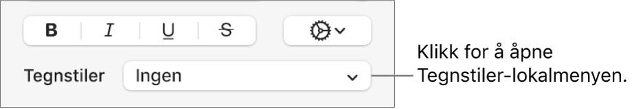 Tegnstiler-lokalmenyen under kontroller for å endre tekststil og farge.