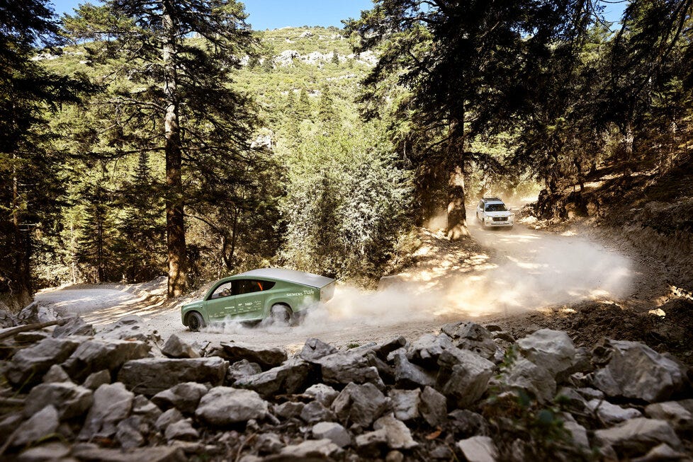 a car driving on a rocky road