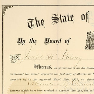 Joseph Rainey Election Certificate