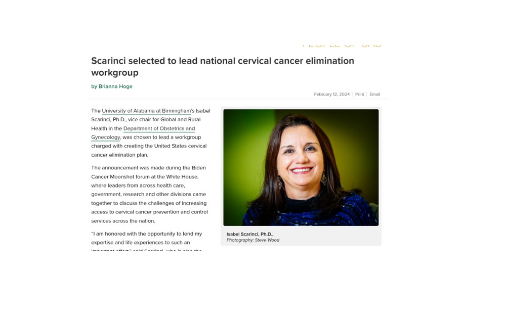 Dr. Isabel Scarinci to Lead National Elimination Workgroup