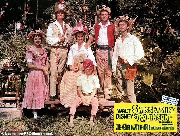 Rest in peace: He said: 'I want to be remembered for my Disney work, like Swiss Family Robinson and Old Yeller;' Tommy pictured with his Swiss Family Robinson co-stars: Janet Munro, John Mills, Dorothy Mcguire, Kevin Corcoran, James Macarthur. Tommy on the far right