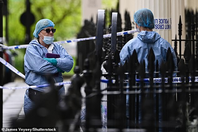 (Pictured: Forensics at the scene in Stanhope Place, Bayswater) An inquest revealed Ms Thiamphanit died from multiple stab injuries