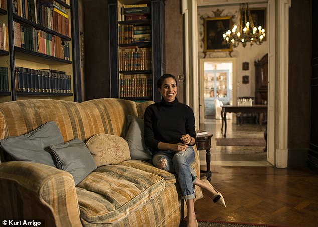 Meghan poses for photographer Kurt Arrigo as they stop off at Casa Roca Piccola near Valletta