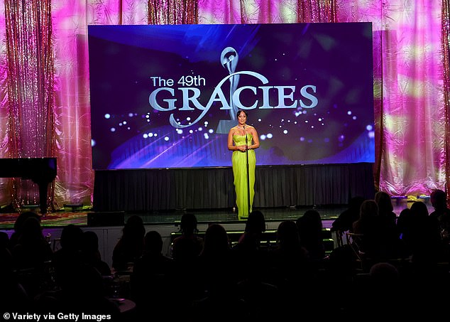 The 45-year-old former child star had the honor of hosting the feminist awards ceremony named after the late Gracie Allen, which 'recognize exemplary programming created by women, for women and about women in all facets of media and entertainment'