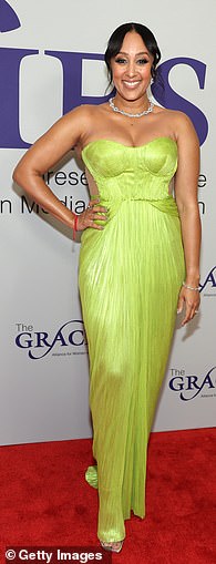 Tamera slipped her curvaceous 5ft5in figure into a strapless green-pleated gown and peep-toe heels