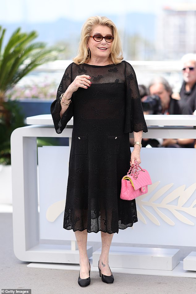 The French actress and film producer, 80, wowed in a black crochet midi dress which boasted flared sleeves and a frilly hem