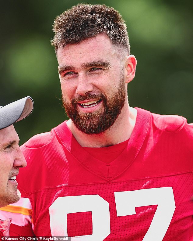 Travis Kelce did attend Monday's OTAs, according to a photo reel released by the team