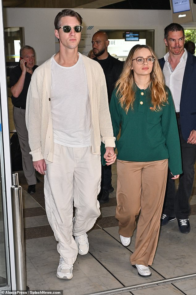 Elsewhere stepping out in France, Joey King, 23, arrived at Nice airport with husband Steven Piet