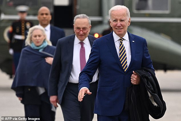 President Joe Biden and Senate Majority Leader Chuck Schumer, D-N.Y., arrive in New York