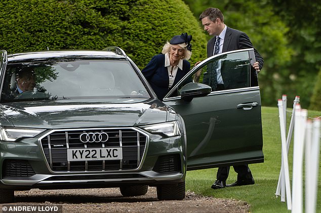 Camilla pictured leaving the service at at St Michael and All Angels Church