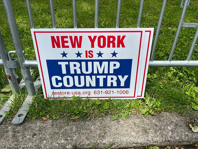 A campaign sign at the site of Trump's rally declares New York is 'Trump Country'