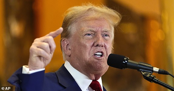 FILE - Former President Donald Trump speaks during a news conference at Trump Tower, May 31, 2024, in New York. Manhattan prosecutors urged a judge Wednesday to keep Donald Trump's gag order in place in his hush money criminal case at least until the former president is sentenced in July. (AP Photo/Julia Nikhinson)