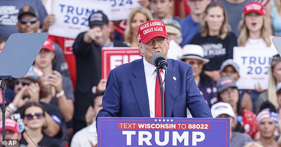 Republican presidential candidate former President Donald Trump speaks at a campaign event Tuesday, June 18, 2024, in Racine, Wis. (AP Photo/Jeffrey Phelps)