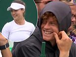 Jannik Sinner is all smiles as he cheers on girlfriend Anna Kalinskaya at Wimbledon - with tennis' new 'power couple' both making it through to round two