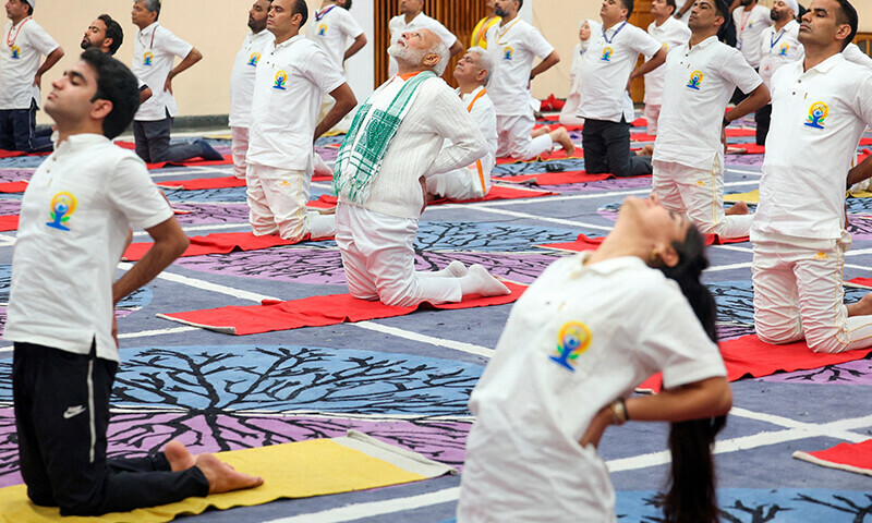 Indian Prime Minister Narendra Modi takes part in a yoga session during International Yoga Day in Srinagar on June 21, 2024 — India’s Press Information Bureau/Handout via Reuters