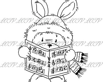 LOTV Digi Stamp - GC - Carol Singing Rabbit, JPEG