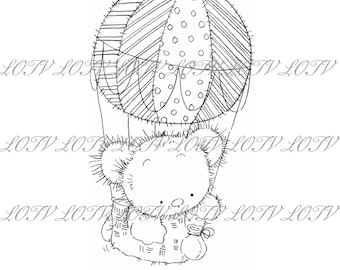 Lili of the Valley Digi Stamp - IH - Patchwork Hot Air Balloon, JPEG, Teddy, Balloons, Digital