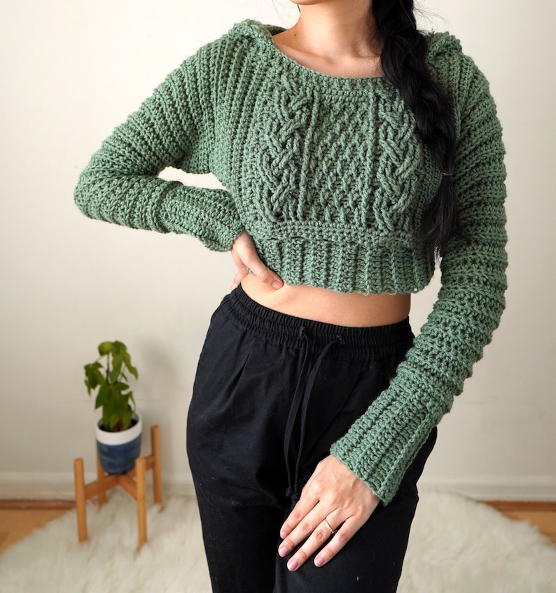 Crochet Cable Stitch Cropped Hoodie Pattern 6  
