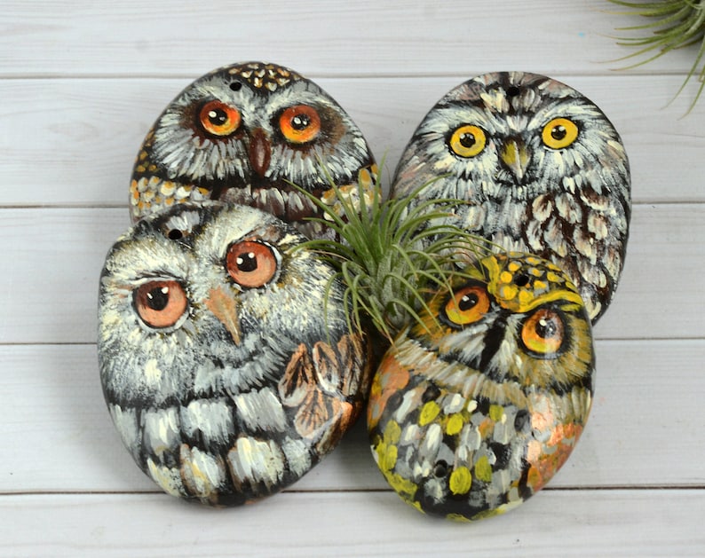 Owl Painted rocks Hand Painted stones Owl decor image 0