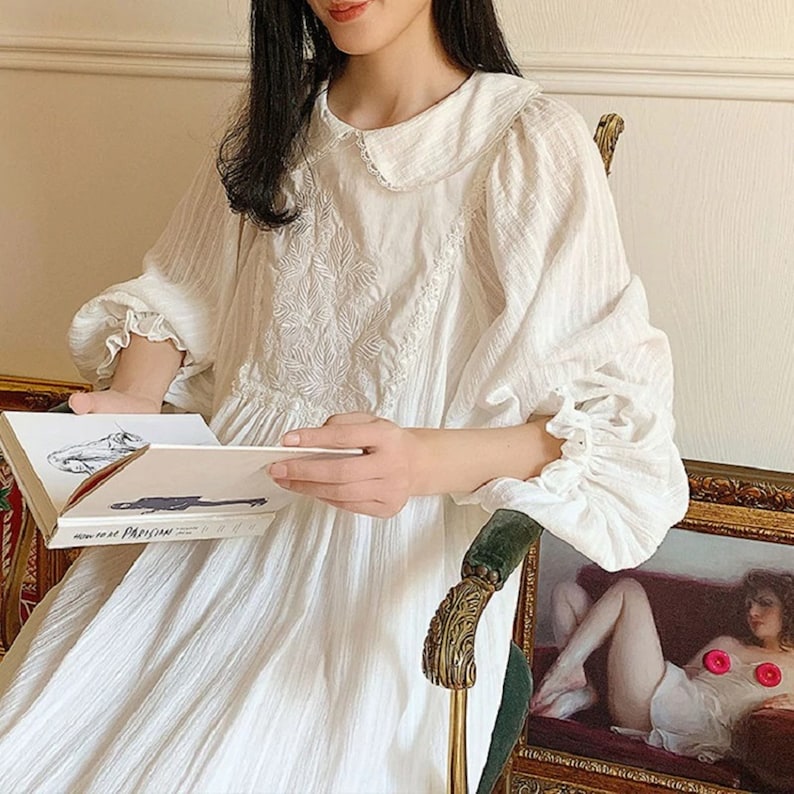 Victorian Nightgown Women Cotton Nightgown White Vintage image 1