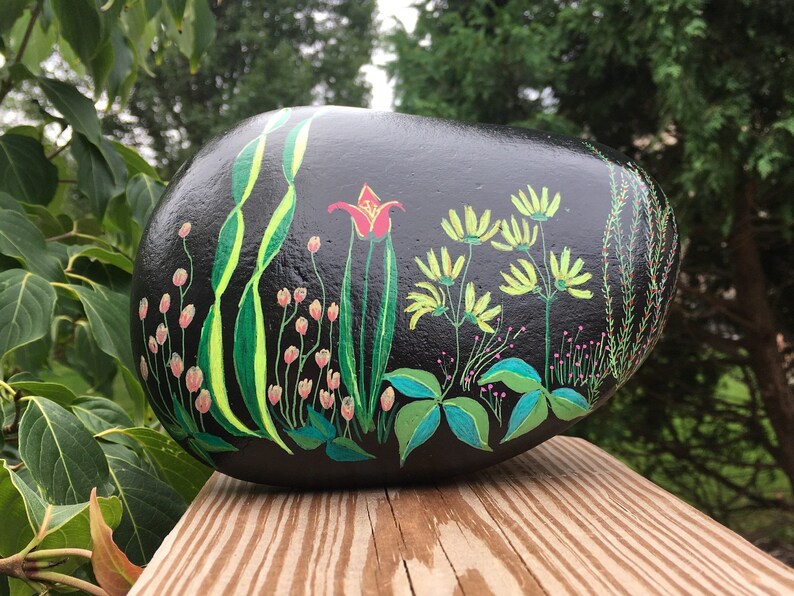 Hand Painted Rock For Garden Decorated Rocks with Flowers image 0