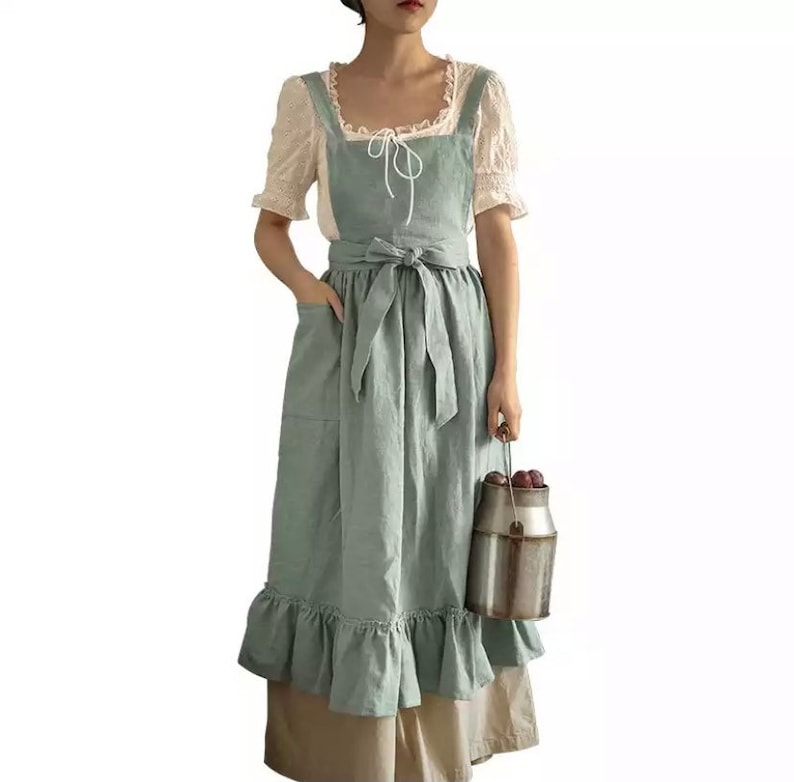 Linen Apron dress cotton apron cottage dress vintage apron Mint Green